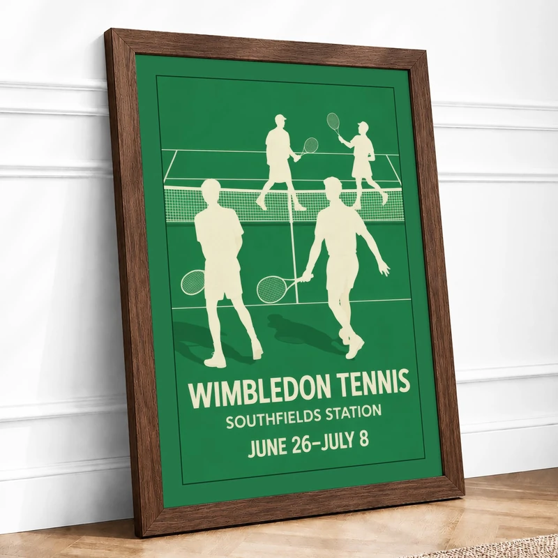 Wimbledon Tennis Poster Art Deco Framed Wall Art Print A1 (84.1×59.4cm) Walnut, Wall Decor for Living Room, Bedroom, Office & Home, Ready to Hang, Art Gift - Image 1