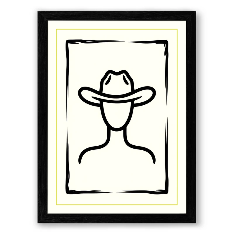 Cowboy in Black Ink Minimalist Framed Wall Art Print A1 (84.1×59.4cm) Black, Wall Decor for Living Room, Bedroom, Office & Home, Ready to Hang, Art Gift