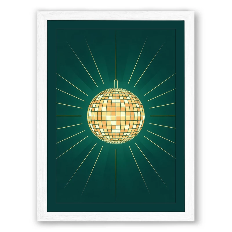 Disco Starburst Retro Framed Wall Art Print A1 (84.1×59.4cm) White, Wall Decor for Living Room, Bedroom, Office & Home, Ready to Hang, Art Gift