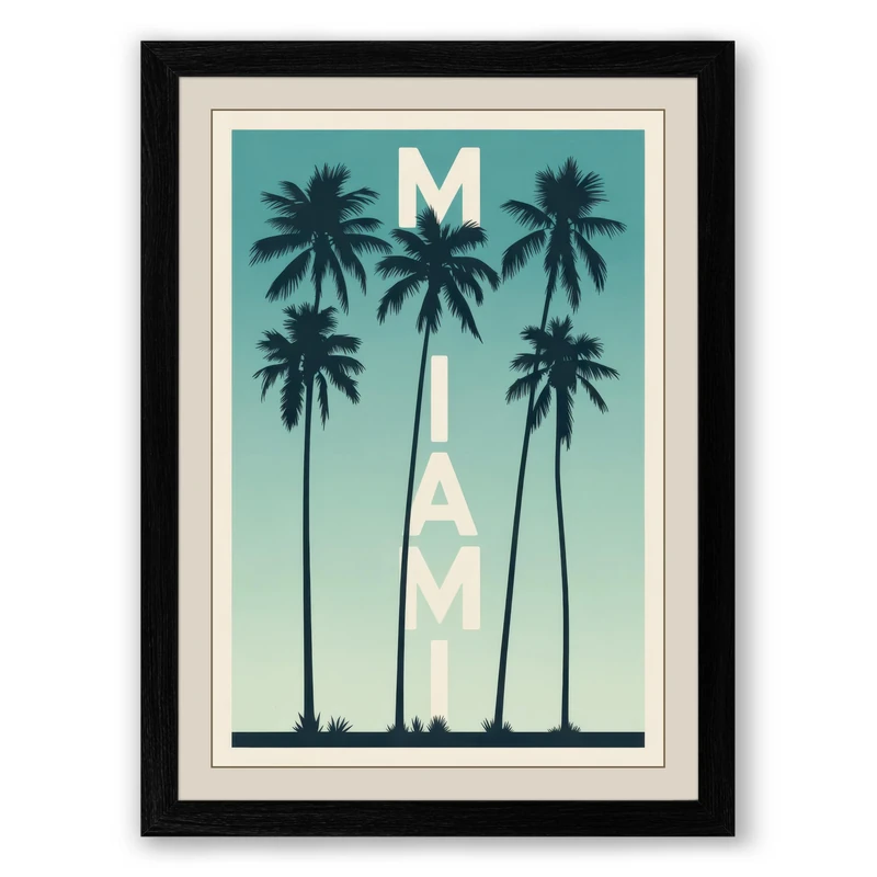 Postcard from Miami Art Deco Framed Wall Art Print A1 (84.1×59.4cm) Black, Wall Decor for Living Room, Bedroom, Office & Home, Ready to Hang, Art Gift