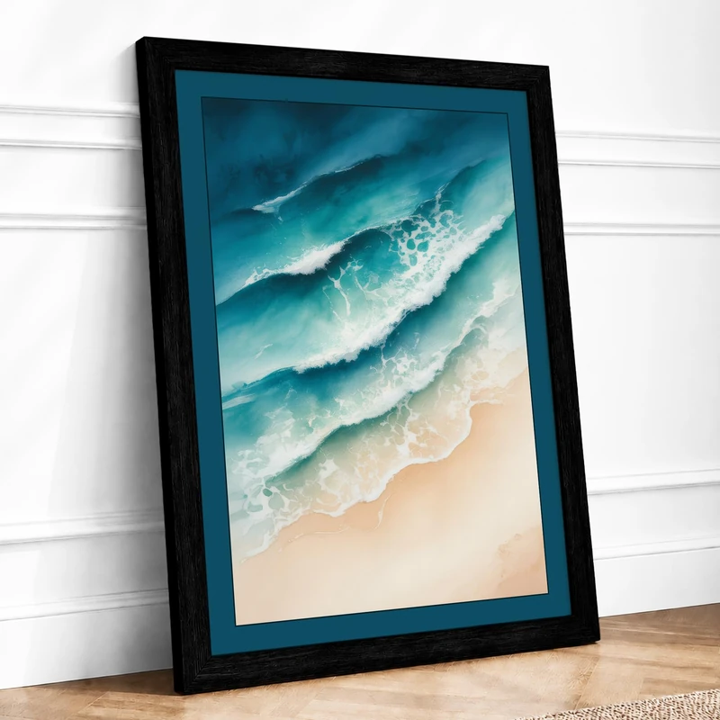 Waves at Shore Coastal Framed Wall Art Print A1 (84.1×59.4cm) Black, Wall Decor for Living Room, Bedroom, Office & Home, Ready to Hang, Art Gift - Image 1