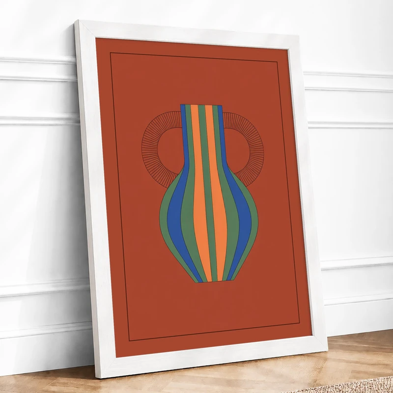 Geometric Vase Form Art Deco Framed Wall Art Print A1 (84.1×59.4cm) White, Wall Decor for Living Room, Bedroom, Office & Home, Ready to Hang, Art Gift - Image 1