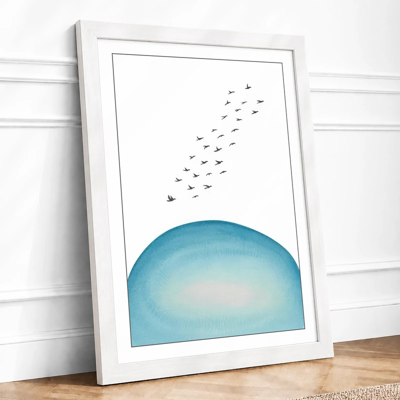 Birds in Flight Minimalist Framed Wall Art Print A1 (84.1×59.4cm) White, Wall Decor for Living Room, Bedroom, Office & Home, Ready to Hang, Art Gift - Image 1
