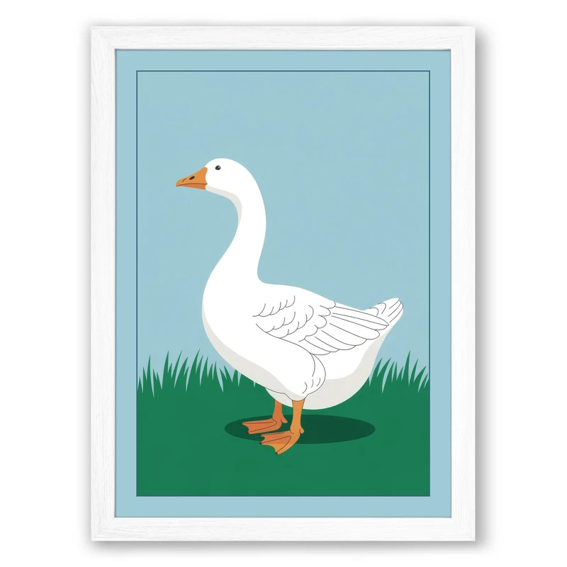 Standing Goose Modern Framed Wall Art Print A1 (84.1×59.4cm) White, Wall Decor for Living Room, Bedroom, Office & Home, Ready to Hang, Art Gift