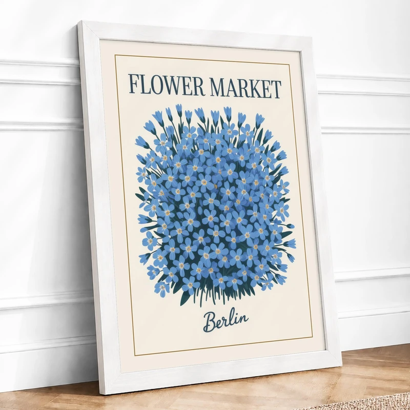 Berlin Flower Market Botanical Framed Wall Art Print A1 (84.1×59.4cm) White, Wall Decor for Living Room, Bedroom, Office & Home, Ready to Hang, Art Gift - Image 1