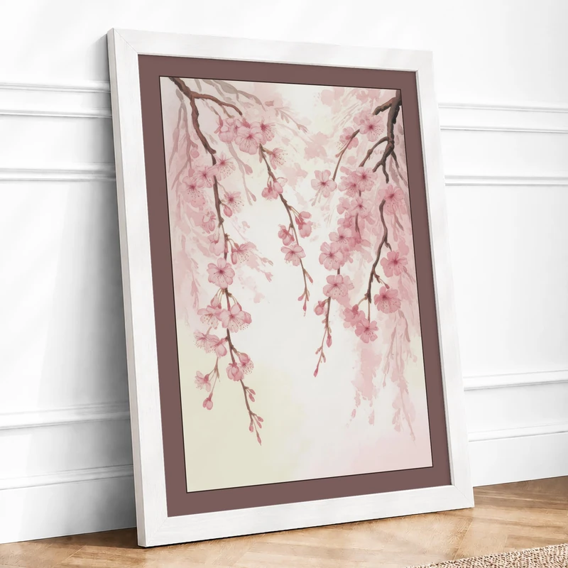 Moonlit Cherry Blossom Botanical Framed Wall Art Print A1 (84.1×59.4cm) White, Wall Decor for Living Room, Bedroom, Office & Home, Ready to Hang, Art Gift - Image 1
