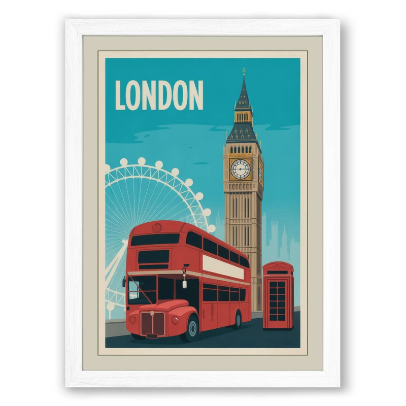 Postcard from London Vintage Framed Wall Art Print A1 (84.1×59.4cm) White, Wall Decor for Living Room, Bedroom, Office & Home, Ready to Hang, Art Gift