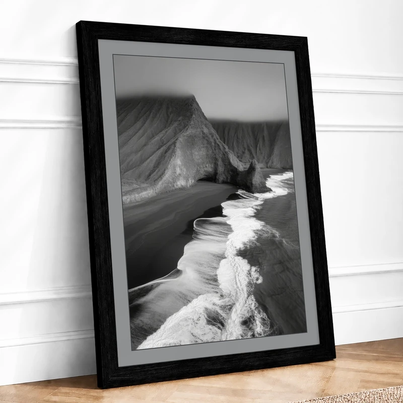 Cliffs from Above Coastal Framed Wall Art Print A1 (84.1×59.4cm) Black, Wall Decor for Living Room, Bedroom, Office & Home, Ready to Hang, Art Gift - Image 1
