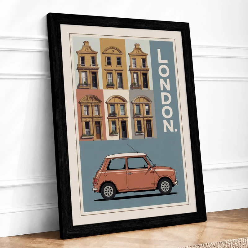 Postcard from London Vintage Framed Wall Art Print A1 (84.1×59.4cm) Black, Wall Decor for Living Room, Bedroom, Office & Home, Ready to Hang, Art Gift