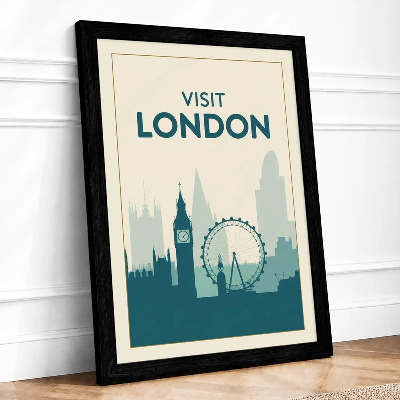 Postcard from London Vintage Framed Wall Art Print A1 (84.1×59.4cm) Black, Wall Decor for Living Room, Bedroom, Office & Home, Ready to Hang, Art Gift