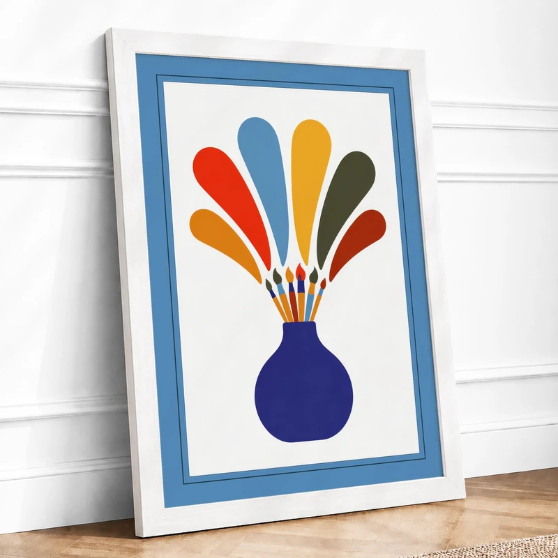 Geometric Vase Burst Mid-Century Framed Wall Art Print A1 (84.1×59.4cm) White, Wall Decor for Living Room, Bedroom, Office & Home, Ready to Hang, Art Gift