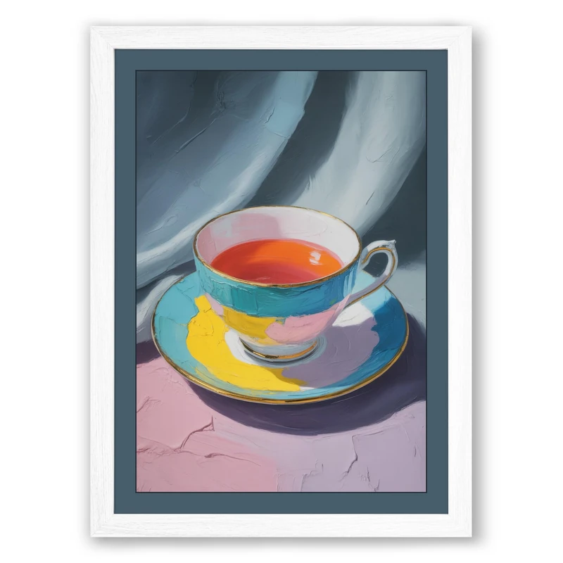 Teacup and Lemon Modern Framed Wall Art Print A1 (84.1×59.4cm) White, Wall Decor for Living Room, Bedroom, Office & Home, Ready to Hang, Art Gift