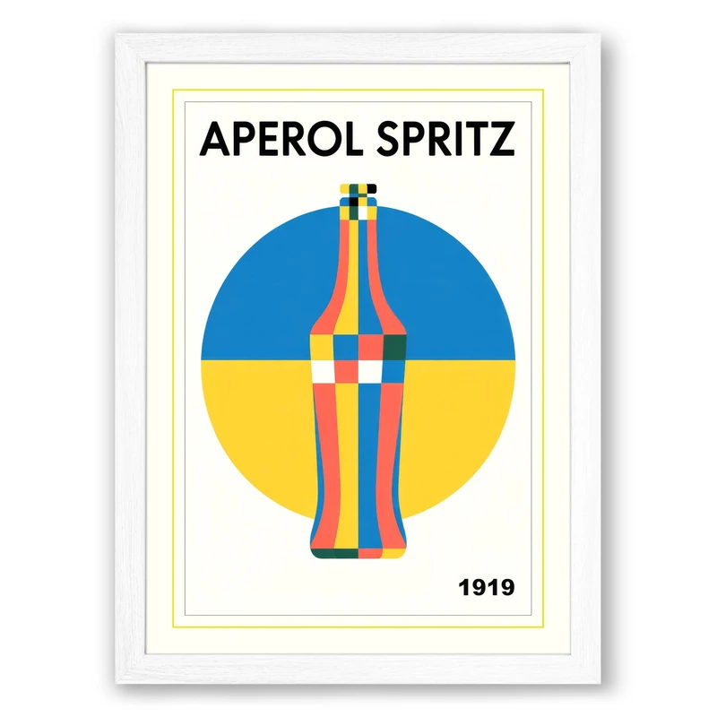 Aperol Spritz Vintage Framed Wall Art Print A1 (84.1×59.4cm) White, Wall Decor for Living Room, Bedroom, Office & Home, Ready to Hang, Art Gift