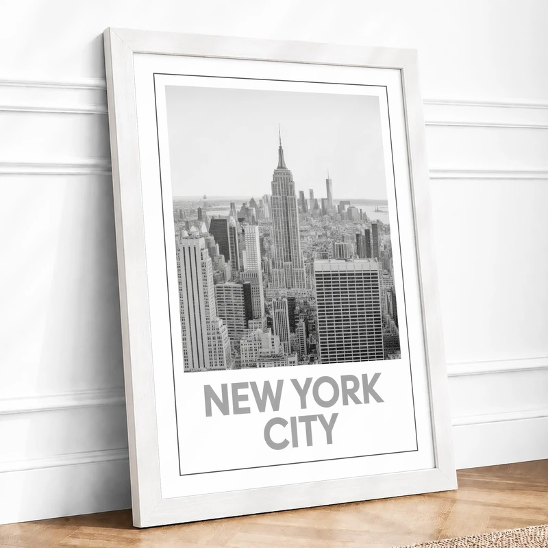 New York Skyline Modern Framed Wall Art Print A1 (84.1×59.4cm) White, Wall Decor for Living Room, Bedroom, Office & Home, Ready to Hang, Art Gift - Image 1