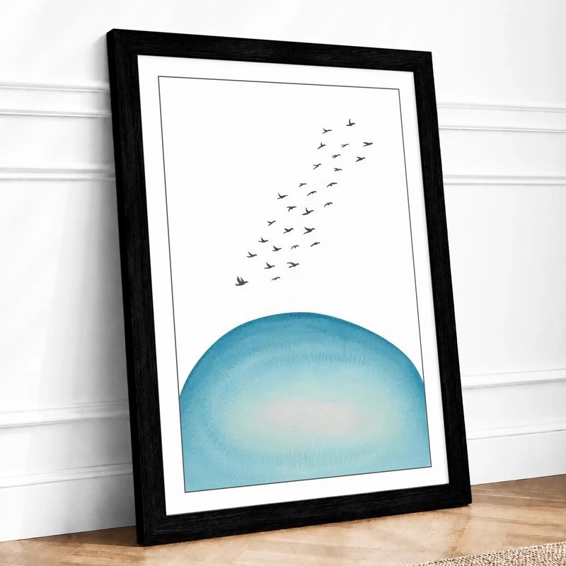 Birds in Flight Minimalist Framed Wall Art Print A1 (84.1×59.4cm) Black, Wall Decor for Living Room, Bedroom, Office & Home, Ready to Hang, Art Gift