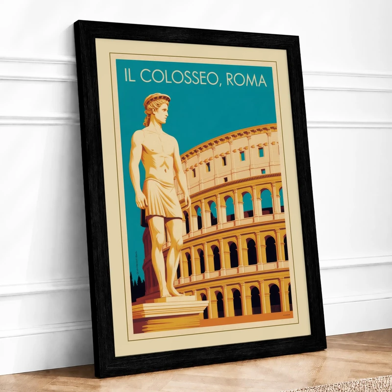 Postcard from Roma Vintage Framed Wall Art Print A1 (84.1×59.4cm) Black, Wall Decor for Living Room, Bedroom, Office & Home, Ready to Hang, Art Gift