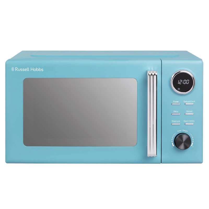 Russell Hobbs Hanley 20L 800W Digital Microwave in Retro Blue with 8 Auto Cook Menus, 5 Power Levels, Defrost & Reheat Function, 60 Minute Timer, Button Controls, Pull Handle Door RHMD838RB
