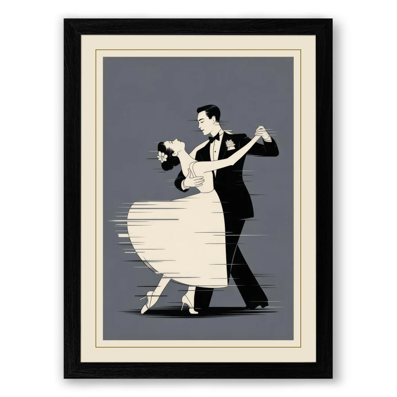 First Dance Art Deco Framed Wall Art Print A1 (84.1×59.4cm) Black, Wall Decor for Living Room, Bedroom, Office & Home, Ready to Hang, Art Gift