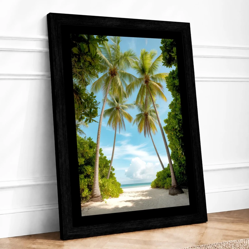 Path to Paradise Coastal Framed Wall Art Print A1 (84.1×59.4cm) Black, Wall Decor for Living Room, Bedroom, Office & Home, Ready to Hang, Art Gift