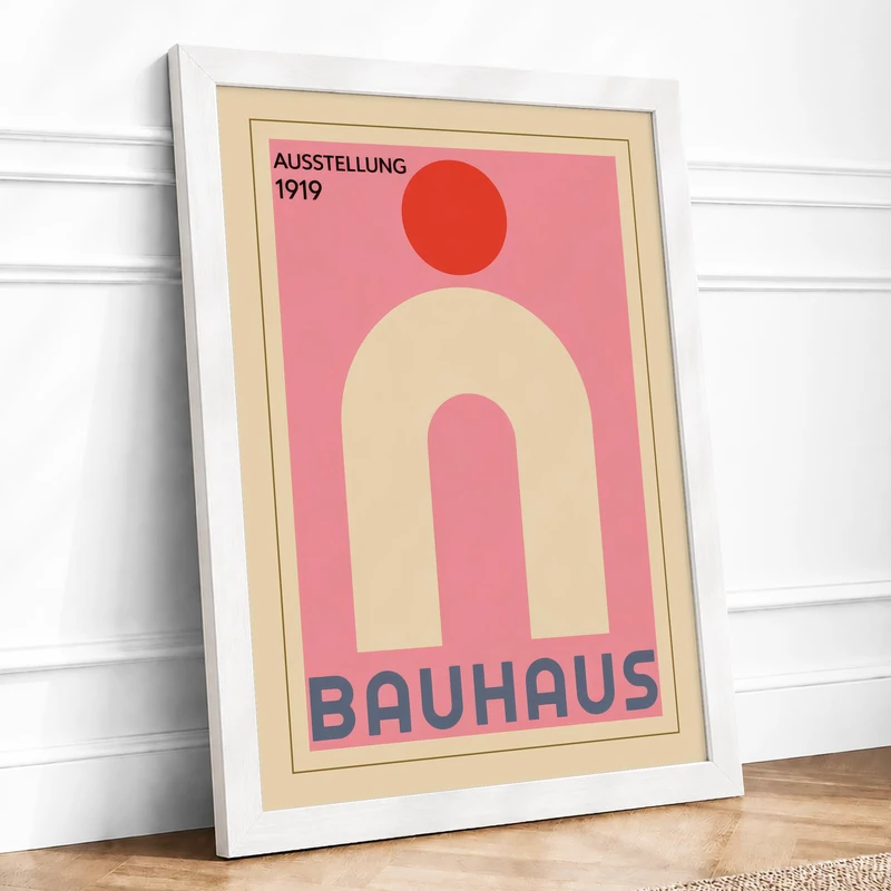 Bauhaus Geometric Framed Wall Art Print A1 White