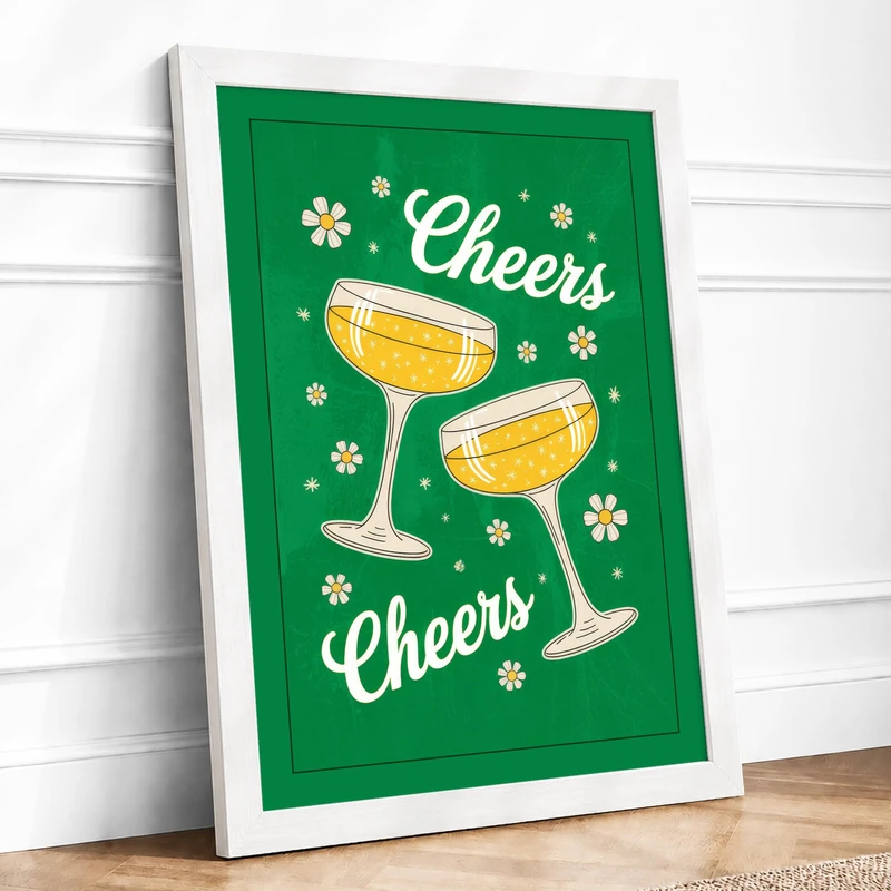 Cheers to the Season Modern Framed Wall Art Print A1 (84.1×59.4cm) White, Wall Decor for Living Room, Bedroom, Office & Home, Ready to Hang, Art Gift - Image 1