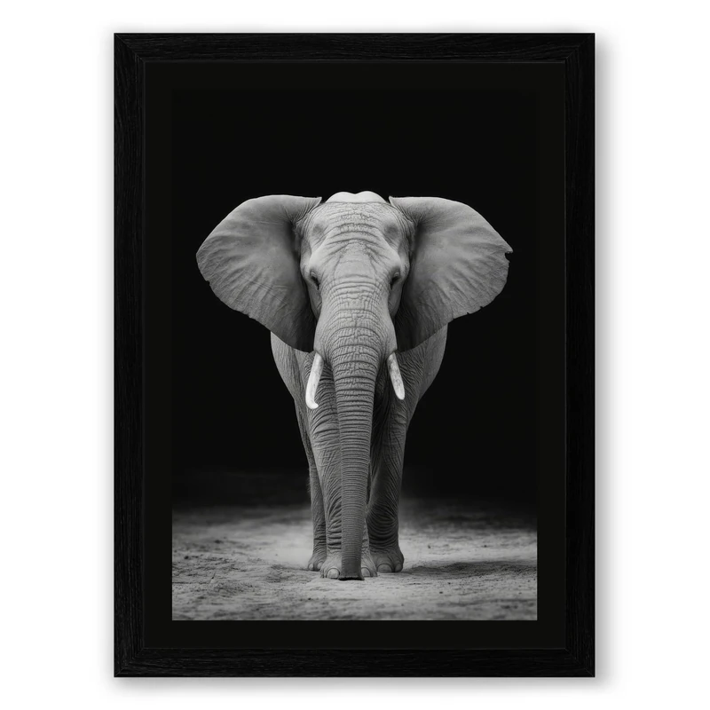 Elephant Face Modern Framed Wall Art Print A1 (84.1×59.4cm) Black, Wall Decor for Living Room, Bedroom, Office & Home, Ready to Hang, Art Gift - Image 1