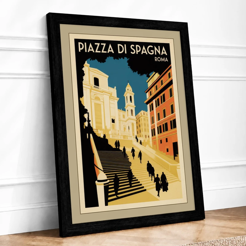 Postcard from Rome Vintage Framed Wall Art Print A1 (84.1×59.4cm) Black, Wall Decor for Living Room, Bedroom, Office & Home, Ready to Hang, Art Gift