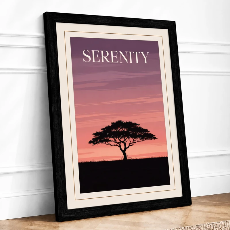 Serenity at Dusk Minimalist Framed Wall Art Print A1 (84.1×59.4cm) Black, Wall Decor for Living Room, Bedroom, Office & Home, Ready to Hang, Art Gift