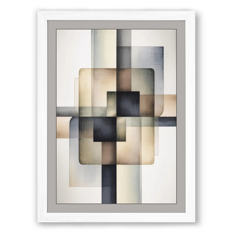 Layered Geometry Minimalist Framed Wall Art Print A1 (84.1×59.4cm) White, Wall Decor for Living Room, Bedroom, Office & Home, Ready to Hang, Art Gift