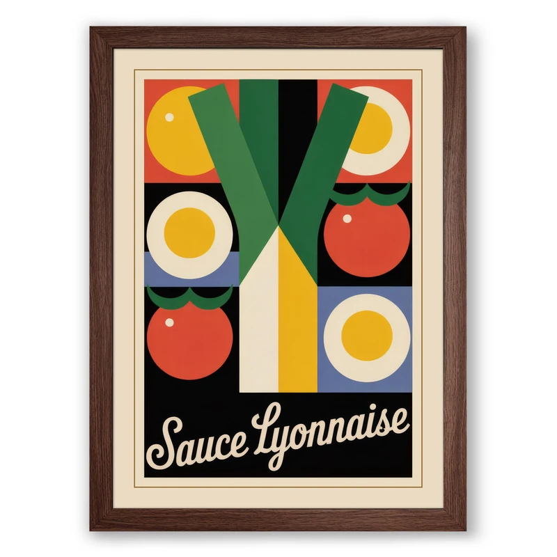 Sauce Lyonnaise Art Deco Framed Wall Art Print A1 (84.1×59.4cm) Walnut, Wall Decor for Living Room, Bedroom, Office & Home, Ready to Hang, Art Gift