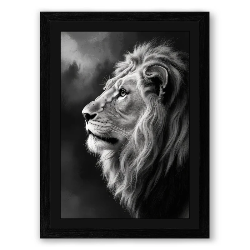Lion in Profile Minimalist Framed Wall Art Print A1 (84.1×59.4cm) Black, Wall Decor for Living Room, Bedroom, Office & Home, Ready to Hang, Art Gift