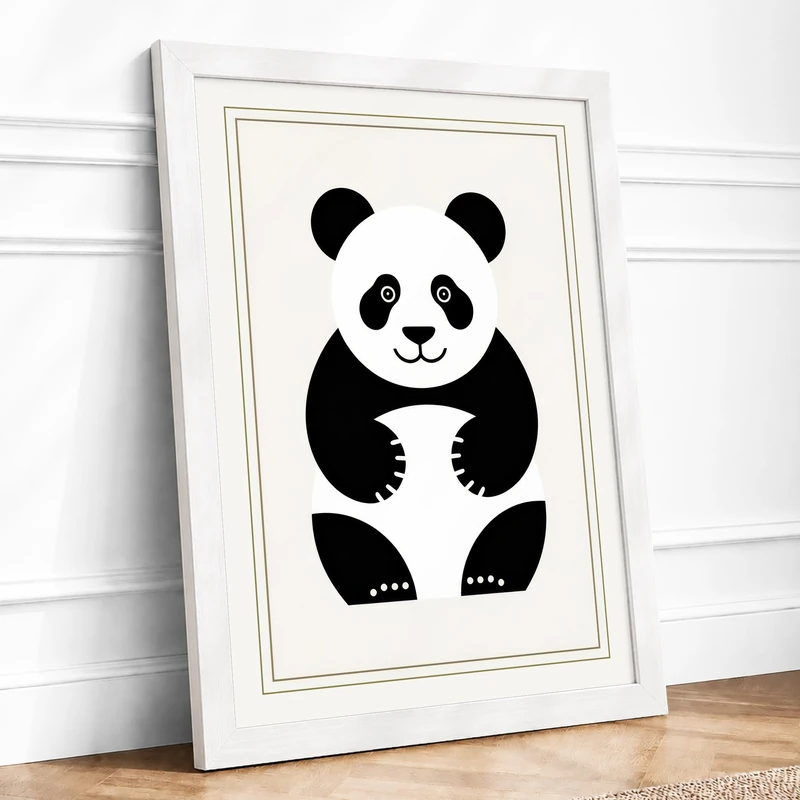 Seated Panda Minimalist Framed Wall Art Print A1 (84.1×59.4cm) White, Wall Decor for Living Room, Bedroom, Office & Home, Ready to Hang, Art Gift