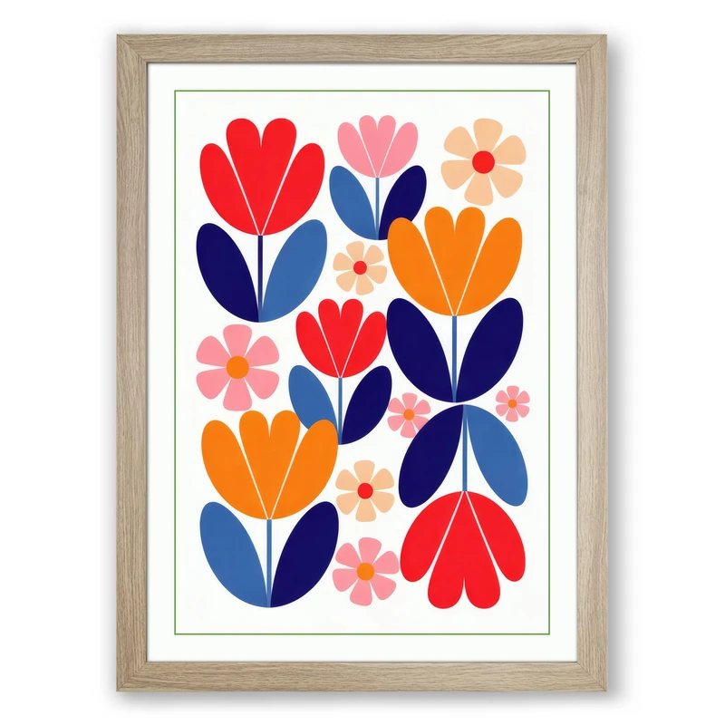 Geometric Floral Dance Botanical Framed Wall Art Print A1 (84.1×59.4cm) Oak, Wall Decor for Living Room, Bedroom, Office & Home, Ready to Hang, Art Gift
