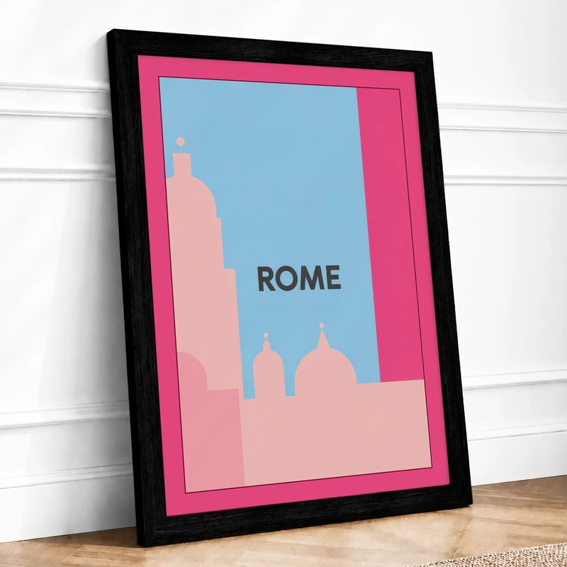 Postcard from Rome Modern Framed Wall Art Print A1 (84.1×59.4cm) Black, Wall Decor for Living Room, Bedroom, Office & Home, Ready to Hang, Art Gift
