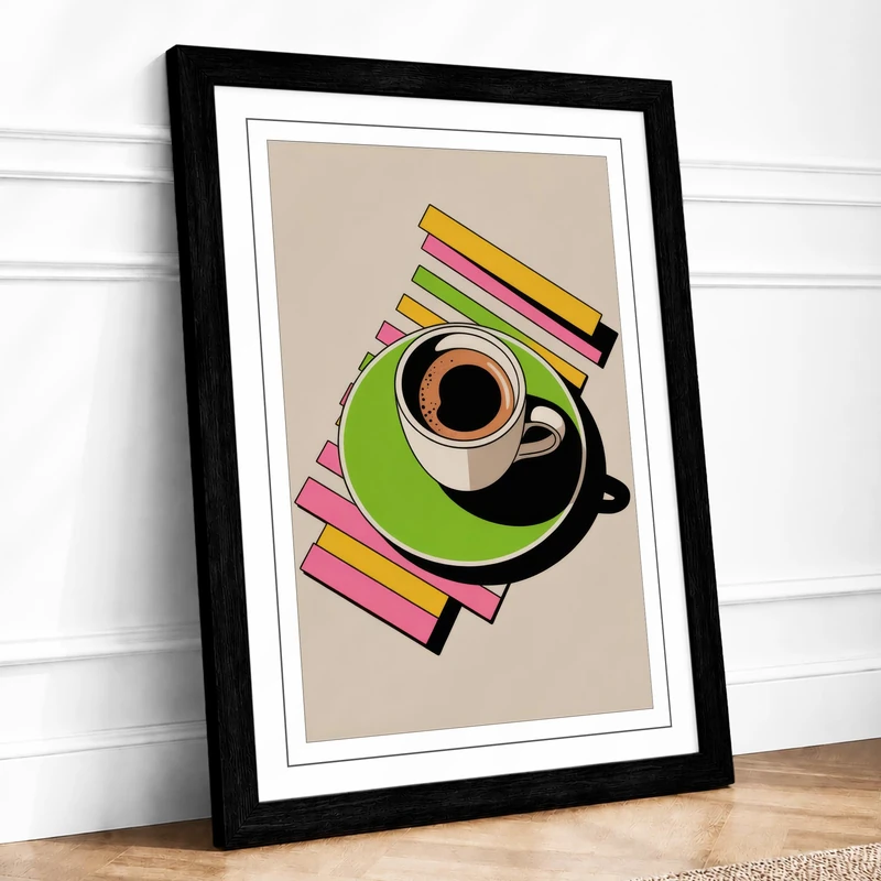 Coffee Culture Modern Framed Wall Art Print A1 (84.1×59.4cm) Black, Wall Decor for Living Room, Bedroom, Office & Home, Ready to Hang, Art Gift