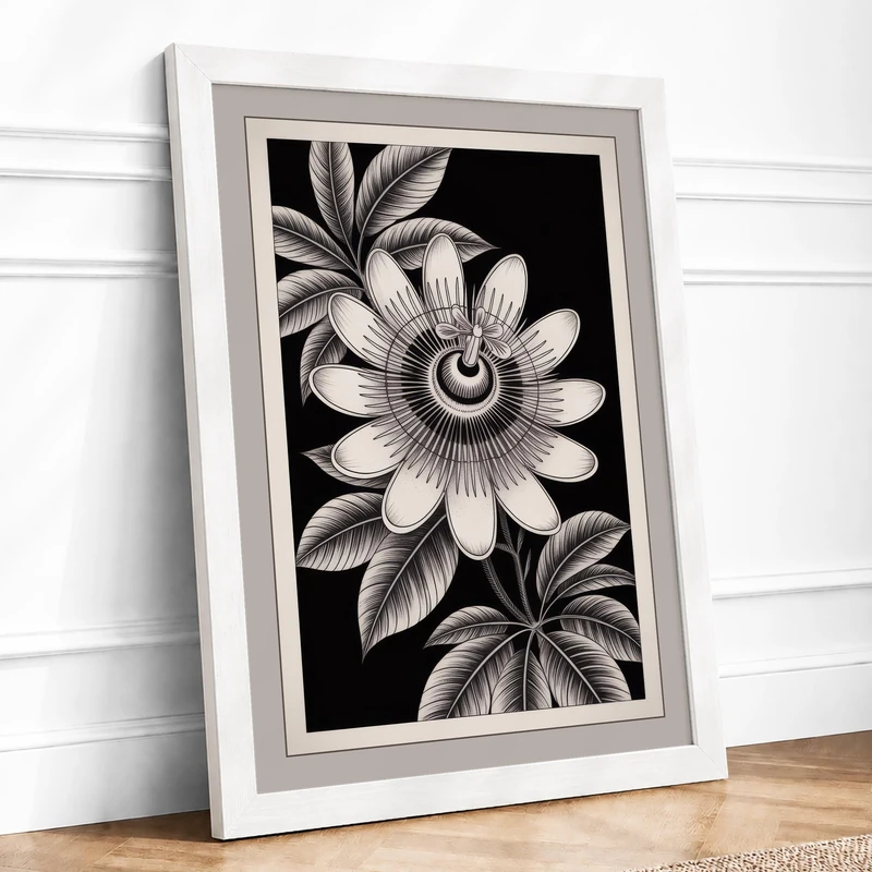 Study in White Botanical Framed Wall Art Print A1 (84.1×59.4cm) White, Wall Decor for Living Room, Bedroom, Office & Home, Ready to Hang, Art Gift