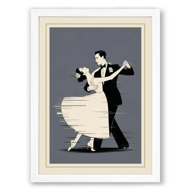 First Dance Art Deco Framed Wall Art Print A1 (84.1×59.4cm) White, Wall Decor for Living Room, Bedroom, Office & Home, Ready to Hang, Art Gift