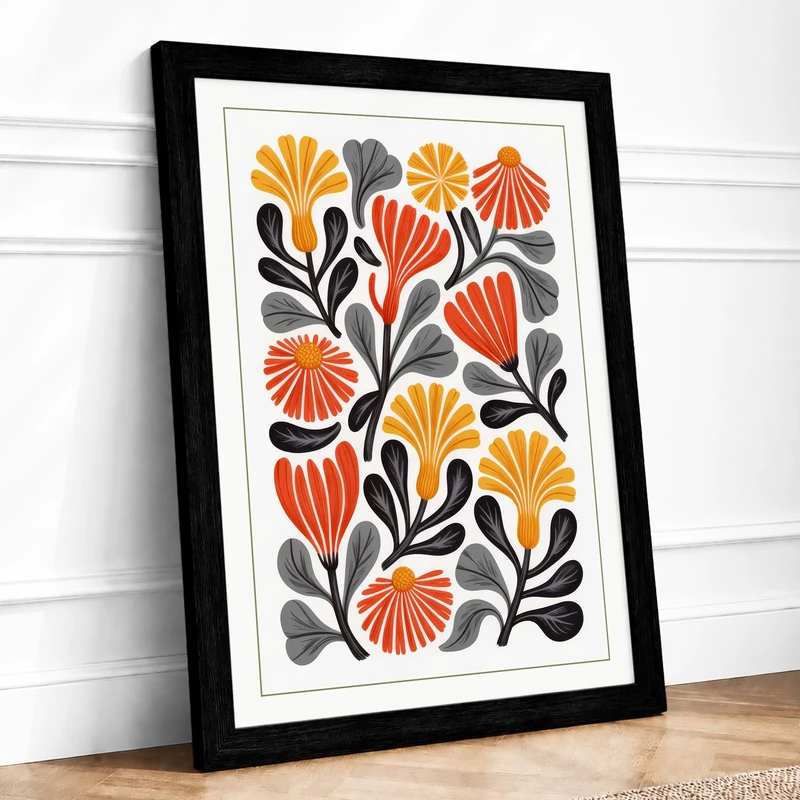 Flourish Botanical Framed Wall Art Print A1 (84.1×59.4cm) Black, Wall Decor for Living Room, Bedroom, Office & Home, Ready to Hang, Art Gift
