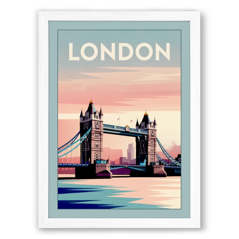 Postcard from London Vintage Framed Wall Art Print A1 (84.1×59.4cm) White, Wall Decor for Living Room, Bedroom, Office & Home, Ready to Hang, Art Gift