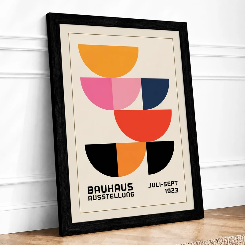 Bauhaus Stack Geometric Framed Wall Art Print A1 (84.1×59.4cm) Black, Wall Decor for Living Room, Bedroom, Office & Home, Ready to Hang, Art Gift