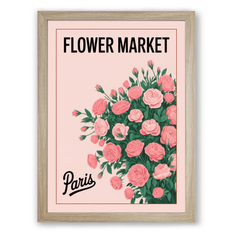Postcard from Paris Vintage Framed Wall Art Print A1 (84.1×59.4cm) Oak, Wall Decor for Living Room, Bedroom, Office & Home, Ready to Hang, Art Gift
