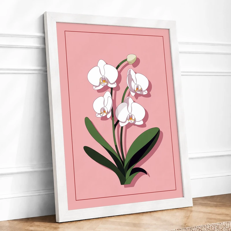 Delicate Orchid Study Botanical Framed Wall Art Print A1 (84.1×59.4cm) White, Wall Decor for Living Room, Bedroom, Office & Home, Ready to Hang, Art Gift