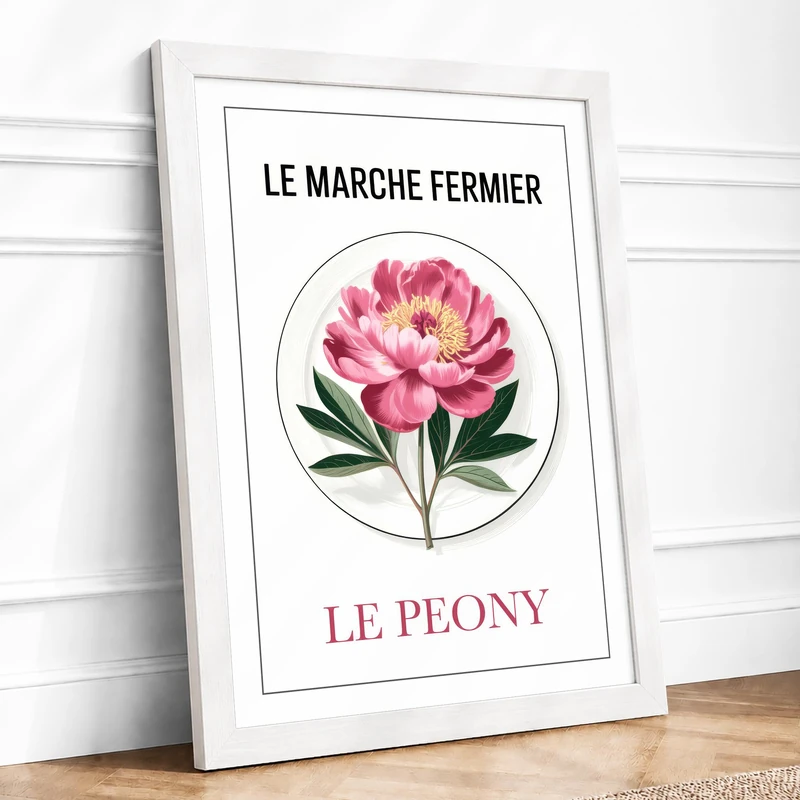 Le Peony Study Botanical Framed Wall Art Print A1 (84.1×59.4cm) White, Wall Decor for Living Room, Bedroom, Office & Home, Ready to Hang, Art Gift - Image 1
