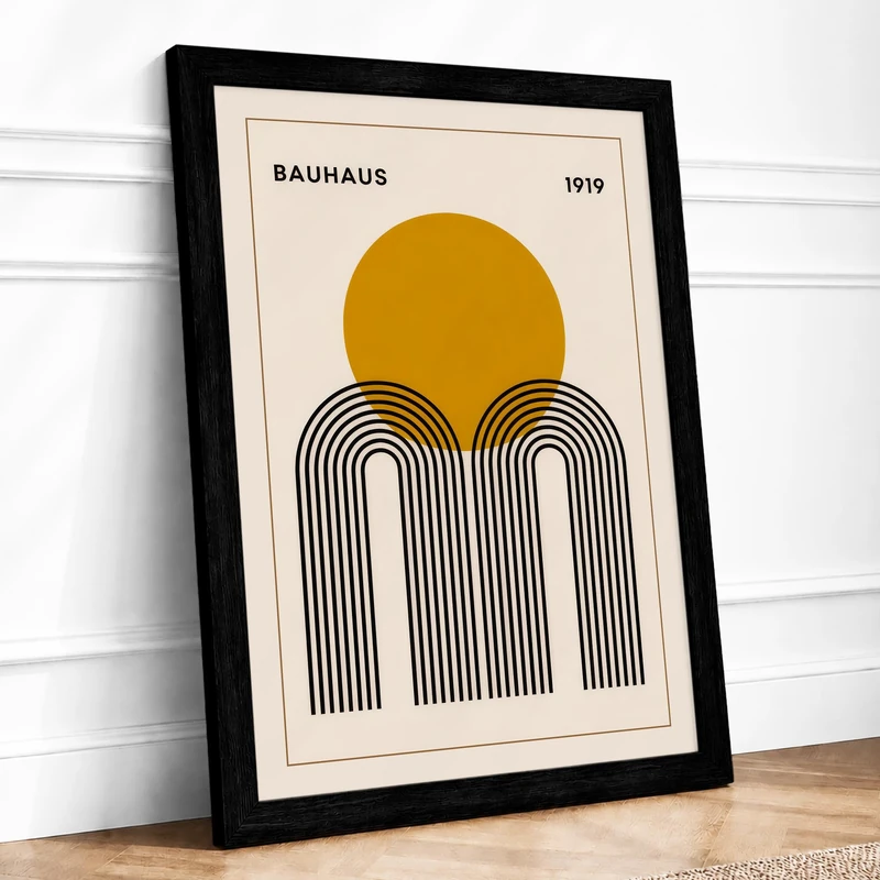 Bauhaus Circle and Arch Geometric Framed Wall Art Print A1 (84.1×59.4cm) Black, Wall Decor for Living Room, Bedroom, Office & Home, Ready to Hang, Art Gift