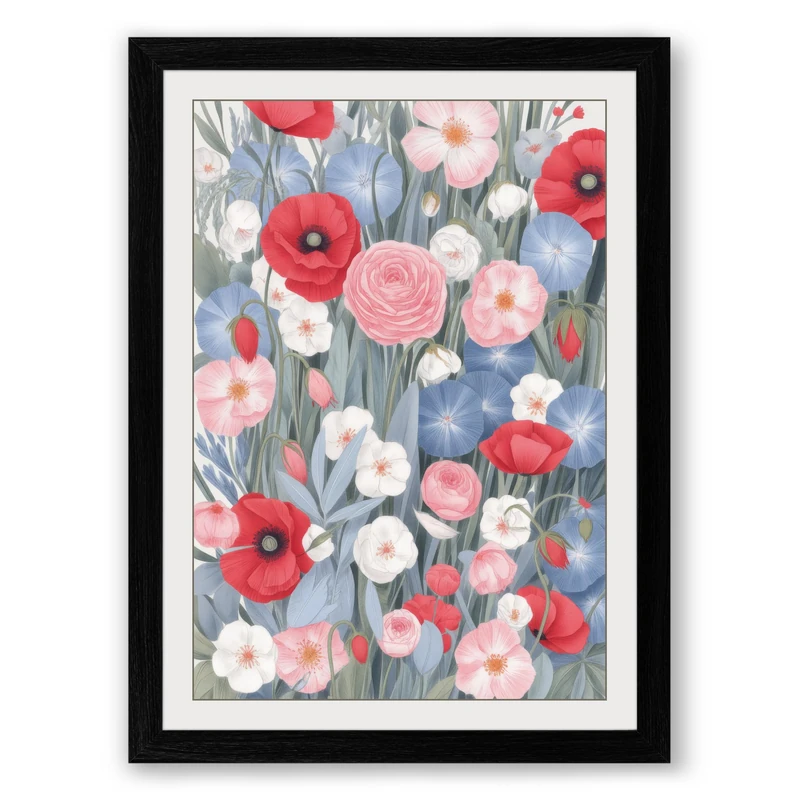 Wildflower Meadow Botanical Framed Wall Art Print A1 (84.1×59.4cm) Black, Wall Decor for Living Room, Bedroom, Office & Home, Ready to Hang, Art Gift - Image 1