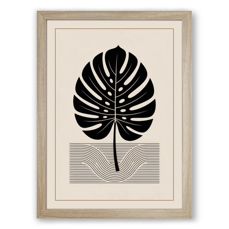 Monstera in Vase Botanical Framed Wall Art Print A1 (84.1×59.4cm) Oak, Wall Decor for Living Room, Bedroom, Office & Home, Ready to Hang, Art Gift - Image 1