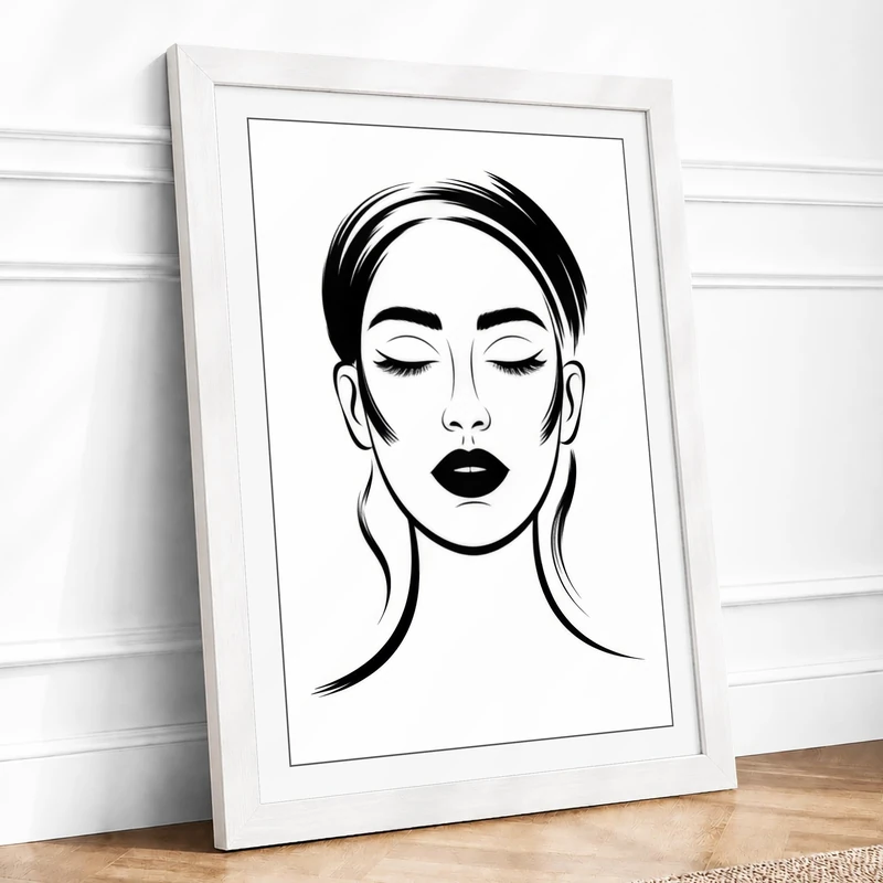 Portrait in Lines Minimalist Framed Wall Art Print A1 (84.1×59.4cm) White, Wall Decor for Living Room, Bedroom, Office & Home, Ready to Hang, Art Gift - Image 1