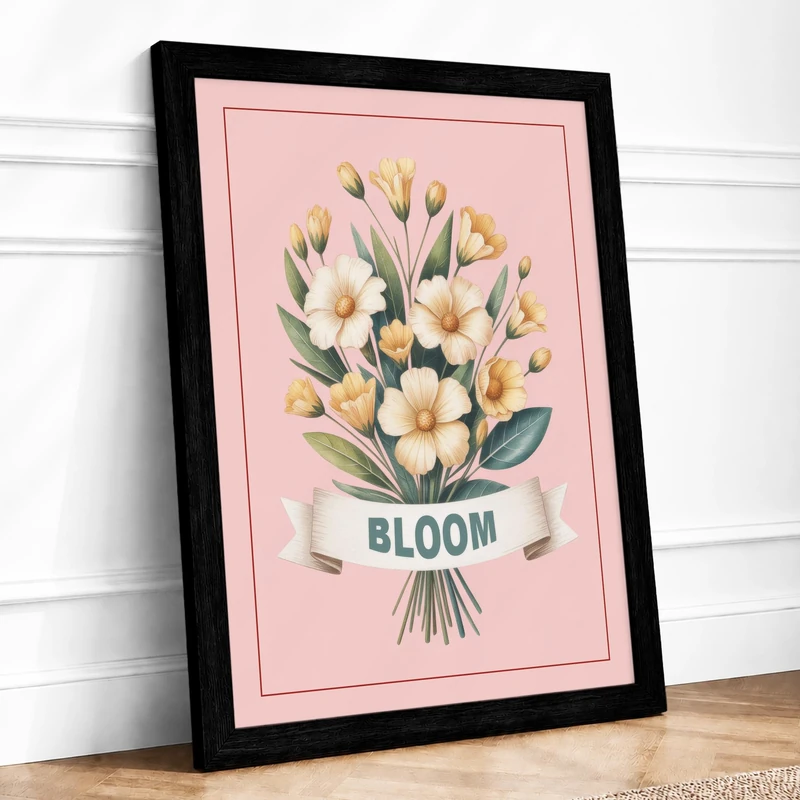 Bloom in Tulips Botanical Framed Wall Art Print A1 (84.1×59.4cm) Black, Wall Decor for Living Room, Bedroom, Office & Home, Ready to Hang, Art Gift