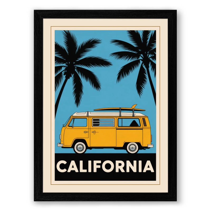 California Dreaming Vintage Framed Wall Art Print A1 (84.1×59.4cm) Black, Wall Decor for Living Room, Bedroom, Office & Home, Ready to Hang, Art Gift - Image 1
