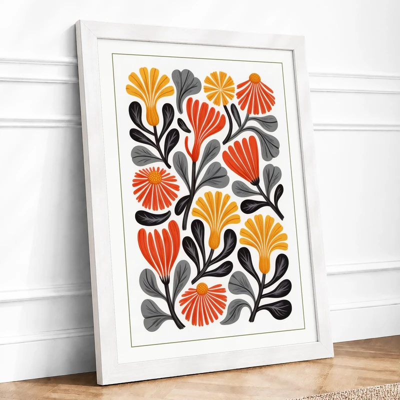 Flourish Botanical Framed Wall Art Print A1 (84.1×59.4cm) White, Wall Decor for Living Room, Bedroom, Office & Home, Ready to Hang, Art Gift - Image 1